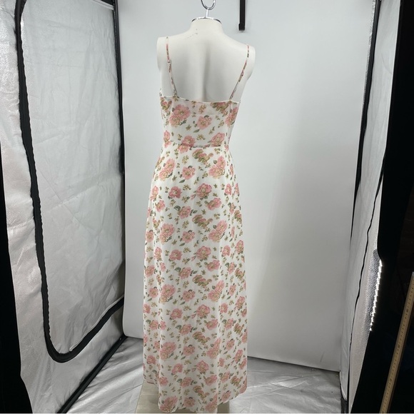 LPA white pink Floral Maxi long Dress Sz S spaghetti strap draped neckline - Picture 3 of 14